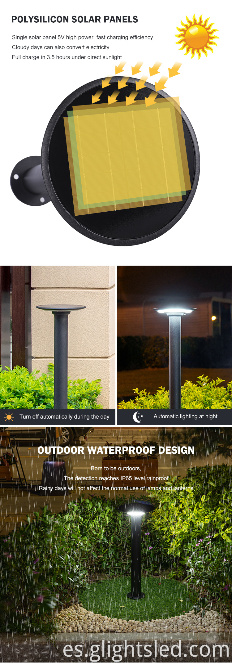 Césped de aluminio de alta calidad impermeable al aire libre 60CM LED luz solar para jardín